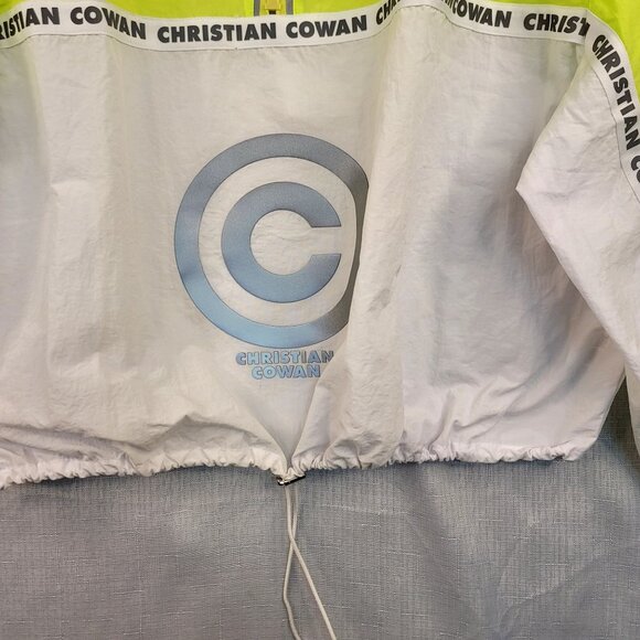 ASOS DESIGN x Christian Cowan Curve logo track top Neon Yellow White Crop 18 - Picture 3 of 13